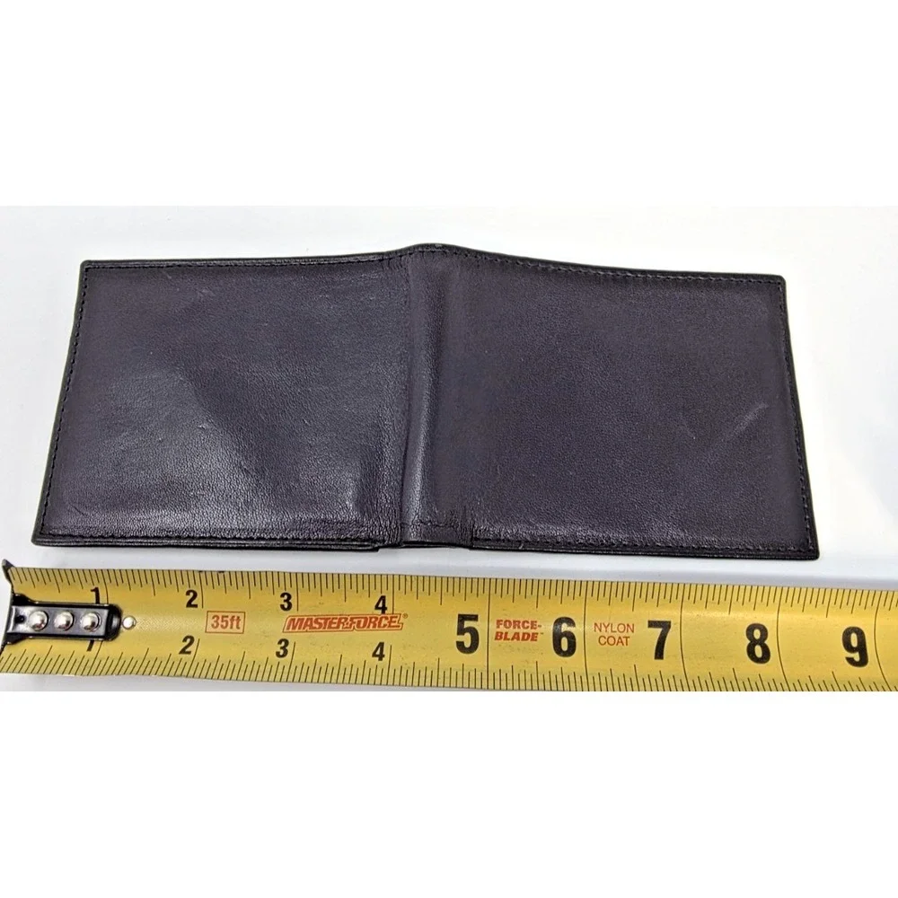 Men's Black Top Grain Leather Bifold Wallet ID Window Credit Card Holder NEW - Picture 7 of 9